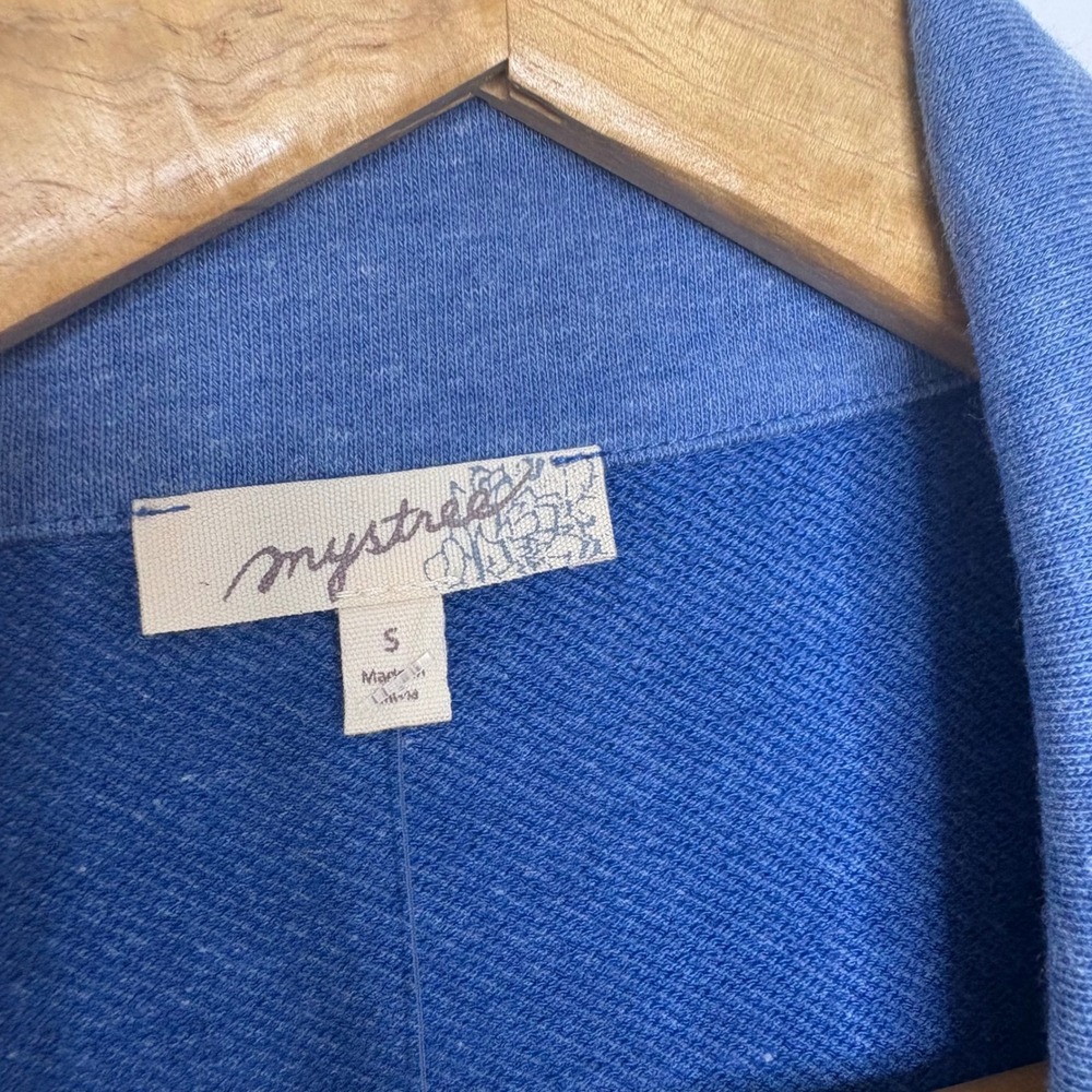 Mystree Womens Blue Striped Mixed Media Zip Up Jacket Small New - Picture 4 of 7